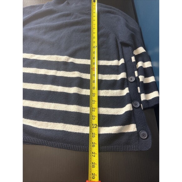 Loft Womens Large Stripe Navy White Sweater Buttons Nautical Coastal Preppy - Picture 8 of 8